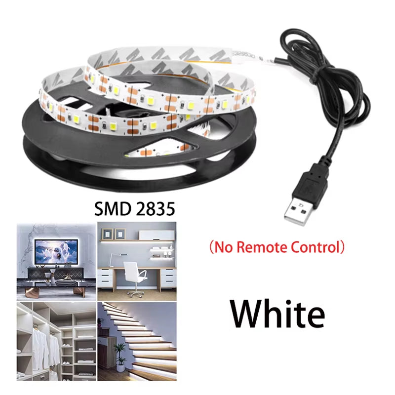 White Led Strip Lights Usb for Tv Smart Led Tape Light 5V Flexible Led Lighting Strips Adhesive Led Lights Strip 60Led